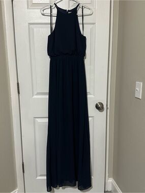 wedding guest dress sleeves Simple V Neck Floor Length Long Sleeve Dark Navy Wedding Guest Dress